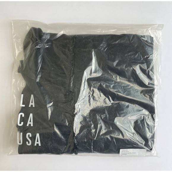 LACAUSA Medium Reina Mini Dress Black Mineral Wash Sleeveless Ruffle Hem New - Picture 14 of 15